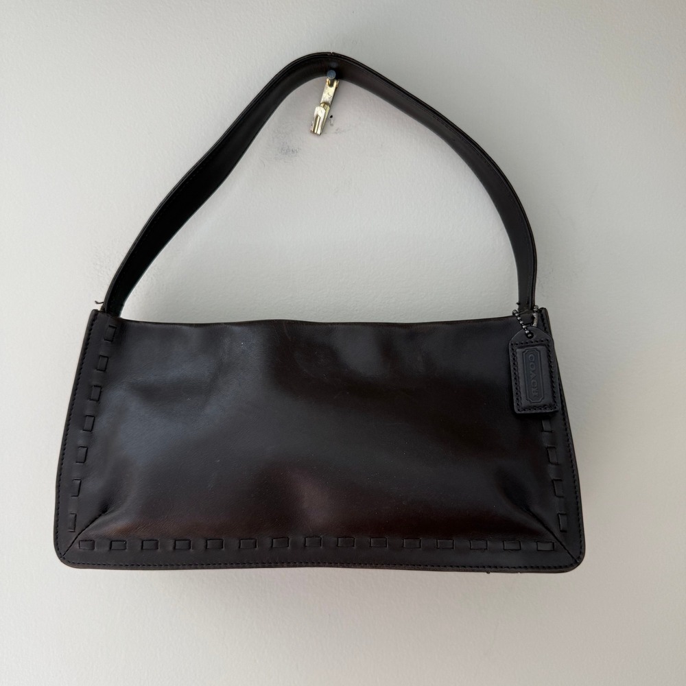 Coach Vintage Dark Brown Calf Leather Whipstitch Baguette Shoulder Bag 9468